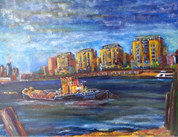 Painting of tugboat on River Thames