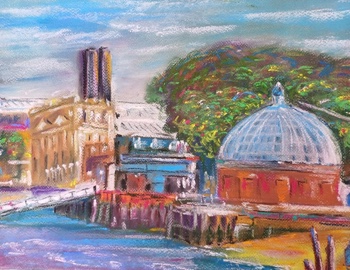 Painting of Greenwich waterfront