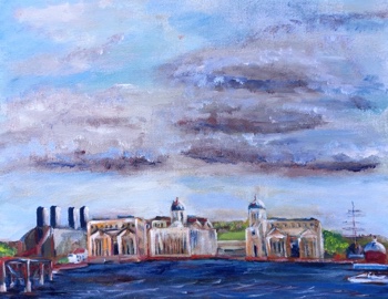 Painting of Greenwich waterfront