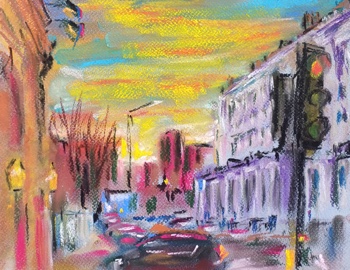 Painting of evening sky over London